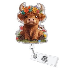 Funny Badge Reel, Cute Highland Cow Retractable ID Card Hignland