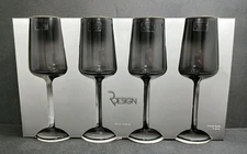 RDesign Home Set Of 4 Stemmed Wine Glasses Unused Smoke Glass