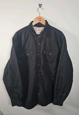 Levi's Black Overshirt Mens XL Sherpa Fleece Lined White Tab Chore Jacket 
