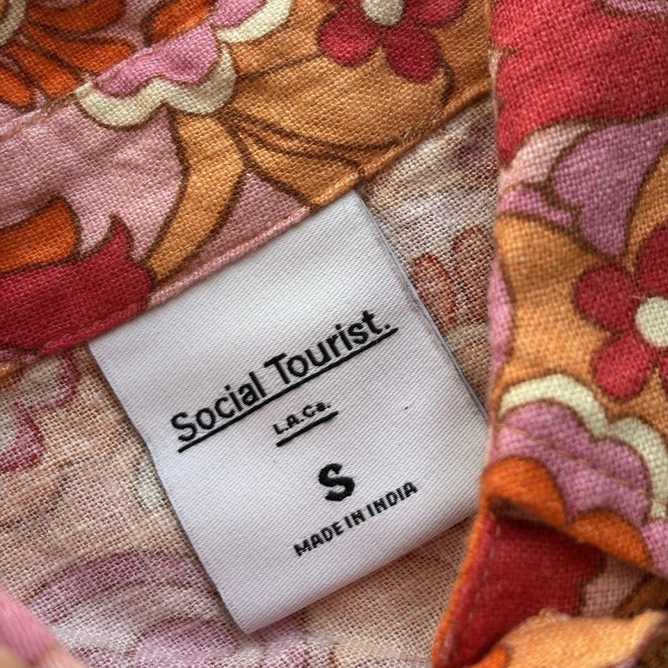 Blusa para mujer Social Tourist mezcla de lino abotonada Hollister años 70 hippie boho S Foto 2 de 4