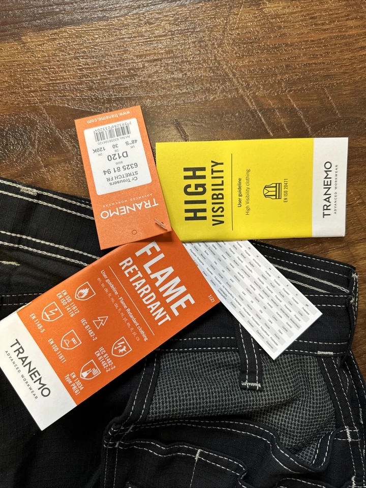 Tranemo Workwear Flame Retardant Pants Black High Vis Reflective Mens Size 42x31 - Image 3 of 4
