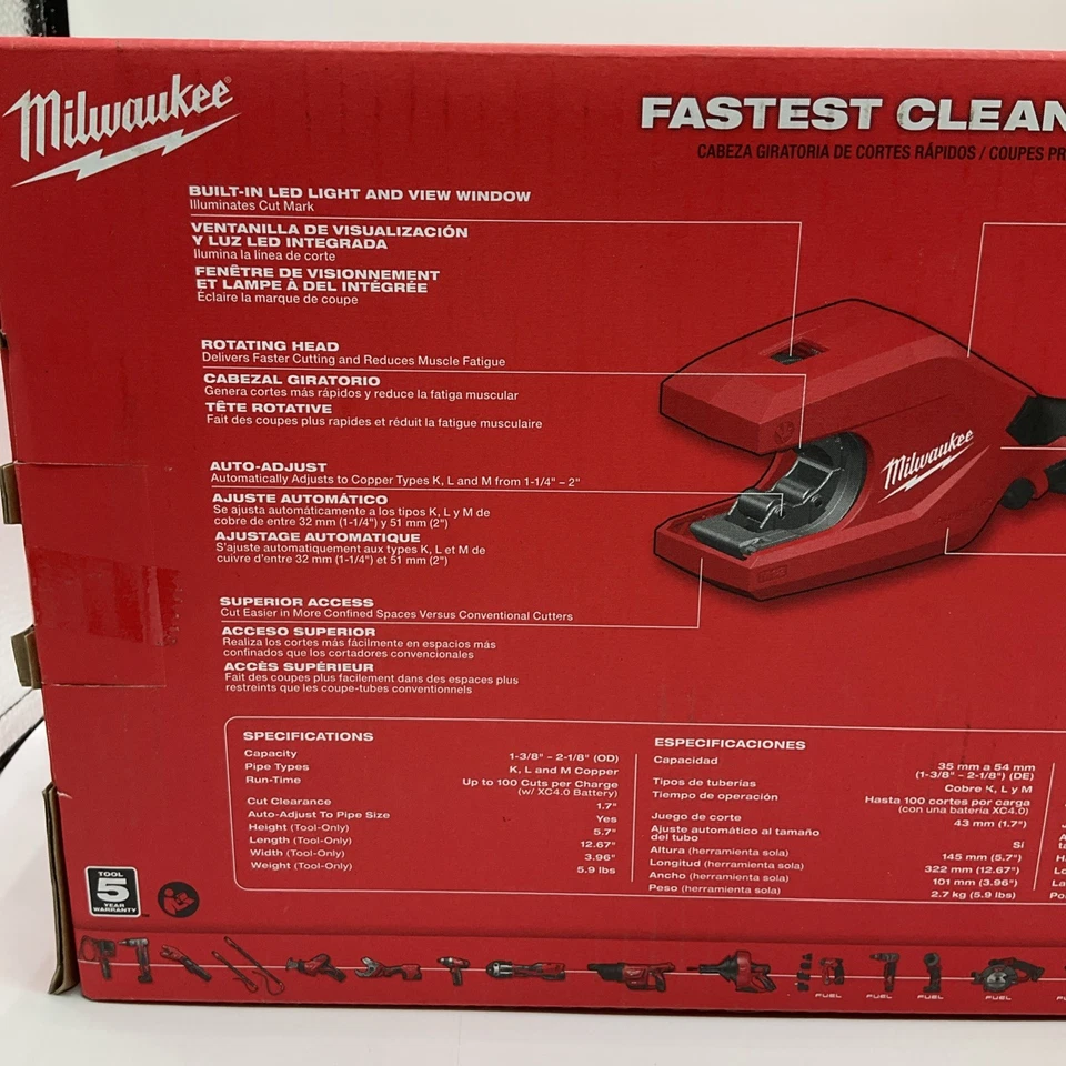 NEW Milwaukee 2479-20 M12 Brushless 1 1/4" - 2" Copper Tubing Cutter - Image 3 of 4