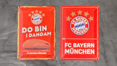 2 Blechschilder FC Bayern München Logo 5 Sterne - 15 x 21 cm