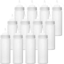 12 Pack 12 Oz Plastic Squeeze Condiment Bottles with Twist on Cap Lids and Discr