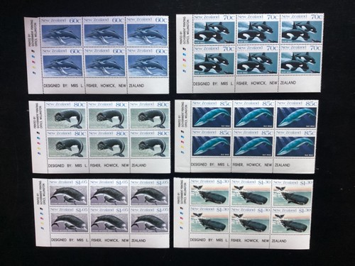 NZ 1988 Whales Ross Dependency set Traffic Light Imprint Blocks of 6 mnh (A308)