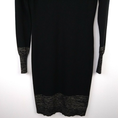 Ann Taylor Sweater Dress Women's XS Black Metallic Trim V-neck Long Sleeve - Picture 7 of 9