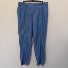TALBOTS Womens Chambray Tie Waist Ankle Chino Lyocell Linen Blend Pants 14