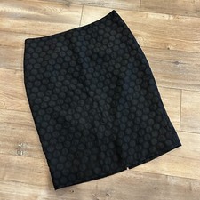 Anthropologie Maeve Skirt Women Sz 6 Black Polka Dot Pencil Knee Length Side Zip