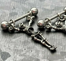 PAIR Dangling Skeleton Nipple Rings Shields Surgical Steel Barbells Gothic