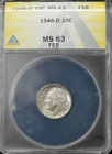1946-D ROOSEVELT DIME 10C ANACS MS63 FSB - FULL SPLIT BANDS (P0510)
