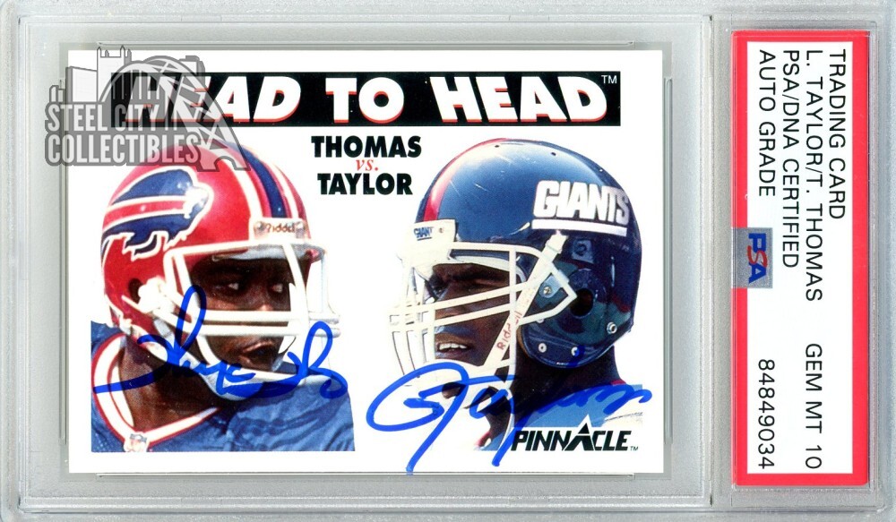 Thurman Thomas/Lawrence Taylor 1991 Pinnacle Head To Head Auto Card PSA/DNA 10