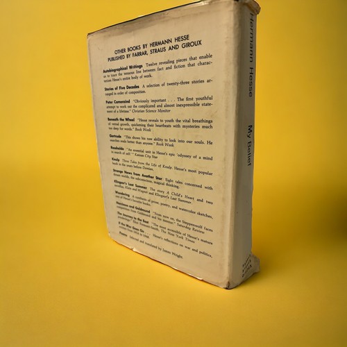My Belief: Essays on Life and Art Hermann Hesse 1974 STATED 1st PRINTING HC/DJ - Picture 2 of 15