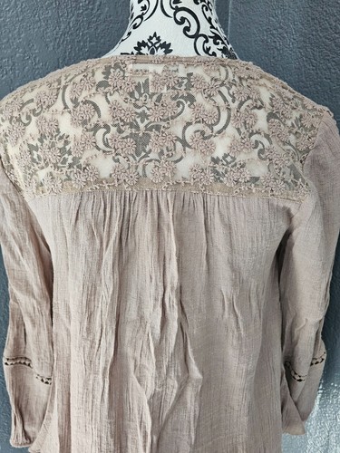 Women's Jonh Paul Richard Blouse Top Boho Lace Size X Small Brown Long Sleeve - Picture 15 of 15