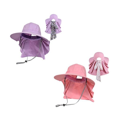Women Wide Brim Sun Hat Floral Scarf Cooling Hat with Neck Flap NEW - Picture 10 of 24
