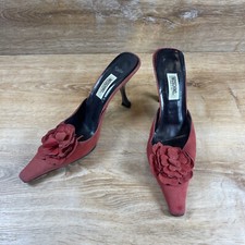 Moschino Red Suede Mules W Square Toes And Flower Decoration 38.5 US 8.5 As-is