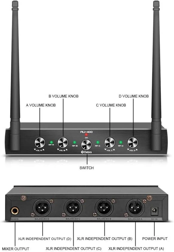 D Debra Audio Pro UHF 4 Channel Wireless Microphone System Bodypack Microphone B - Image 3 of 4