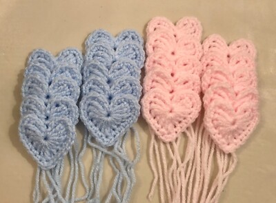 20 X NEUE HANDGEMACHTE GEHÄKELTE HERZEN IN BLAU ROSA