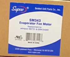 Genuine Supco SM343 for Whirlpool Refrigerator Evaporator Motor 482731 4318001