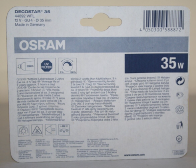 Lampadina Alogena Dicroica OSRAM 44892 WFL 35W 12V GU4 – Dimmerabile, Luce Calda 2700K