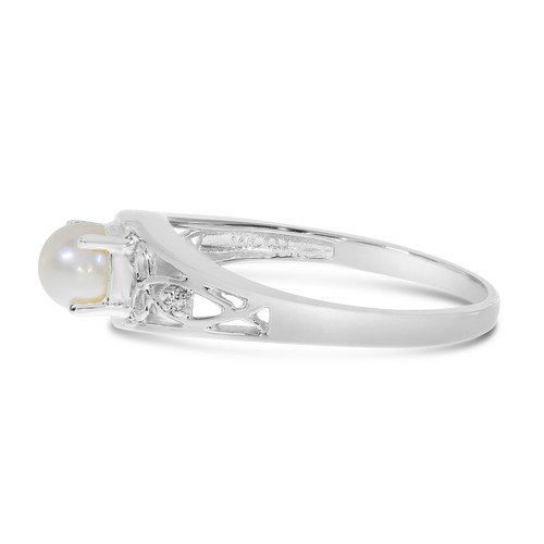 14k White Gold Freshwater Cultured Pearl And Diamond Ring (Size 6) - Picture 4 of 6