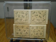 4 HARDLY USED IN CASE STAMPIN UP FABULOUS FOUR RUBBER STAMP WOOD MOUNT FOR BABY