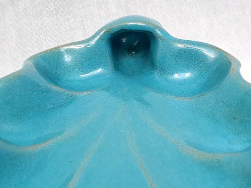Stoneware Artisan Crafted Blue Leaf Shape Trinket Dish Holder 1.5x9x6" Signed - Picture 8 of 15