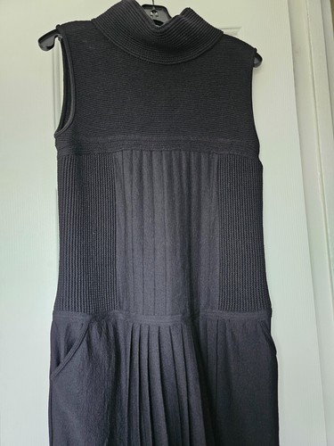 AUTHENTIC CHANEL DRESS SIZE 36 38 BLACK PLEATED SLEEVELESS TURTLENECK - Picture 14 of 15