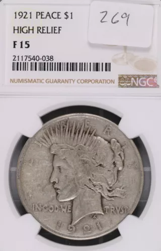 1921 Peace Silver Dollar High Relief NGC F-15 #038
