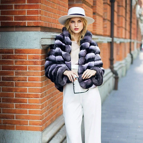 2025 Nuevo Mujer Elegante Real Rex Piel de Conejo Abrigos Largos Chinchilla Solapa - Imagen 3 de 18