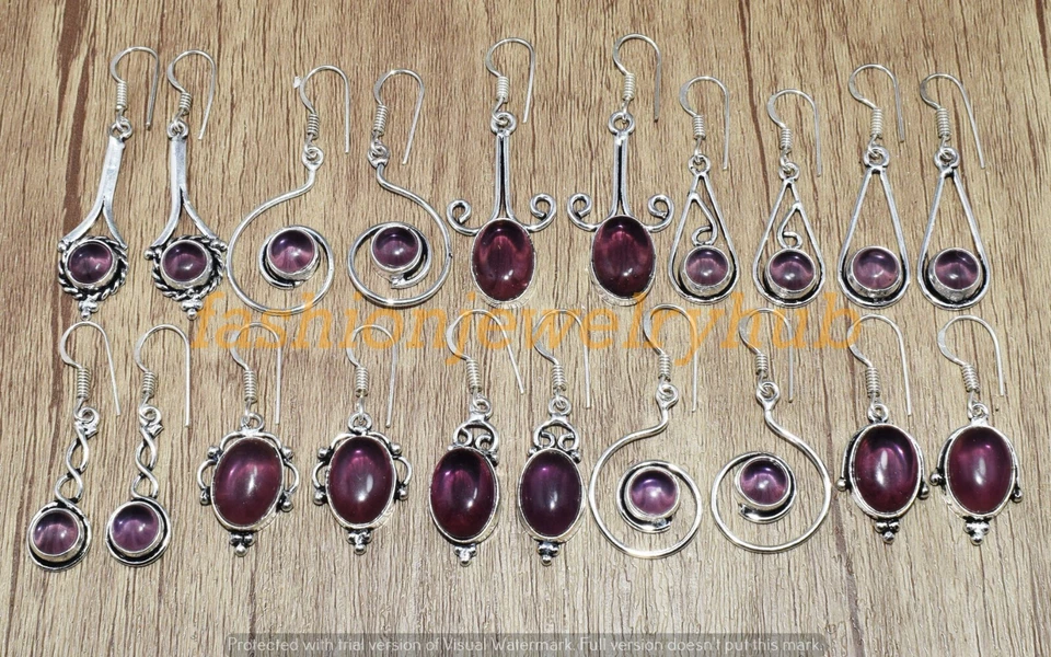 Pendiente de piedras preciosas de amatista al por mayor lote de 10 piezas joyas enchapadas en plata 925 Foto 2 de 3