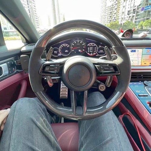 Real Carbon Fiber Steering Wheel Cover Trim For Porsche 911 992 2020-2023 Taycan - Picture 8 of 9