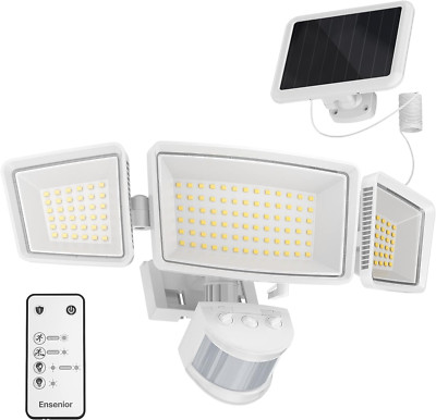 Luz de seguridad solar con 5 modos de sensor de movimiento, 1800 lm, 270° de anc