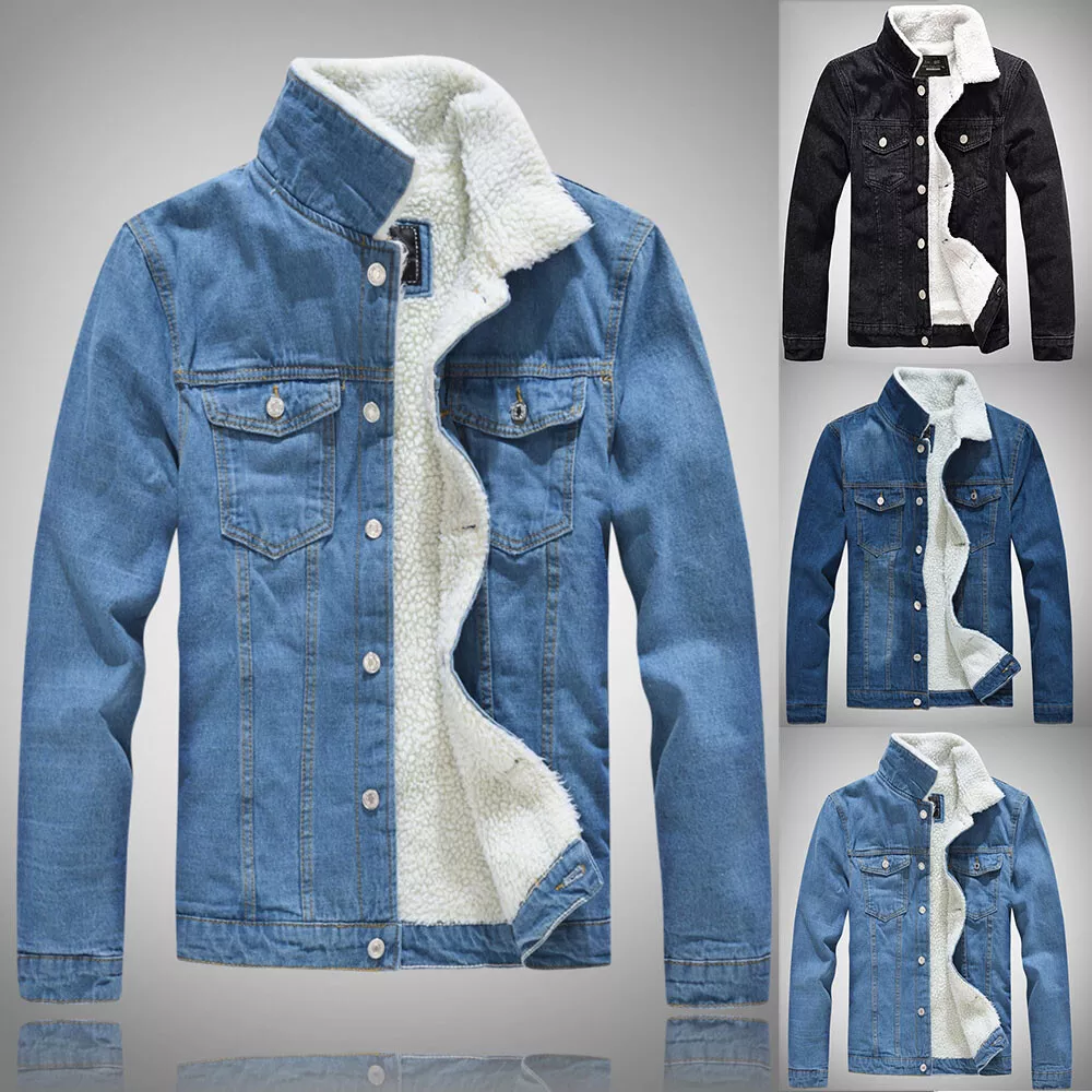 Mens Black Sherpa Denim Jacket | Sherpa Denim Jacket For Men's