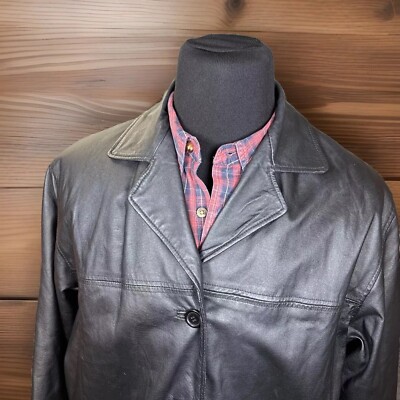 Vintage Black Leather Driving Car Coat Womens 1X Jacket