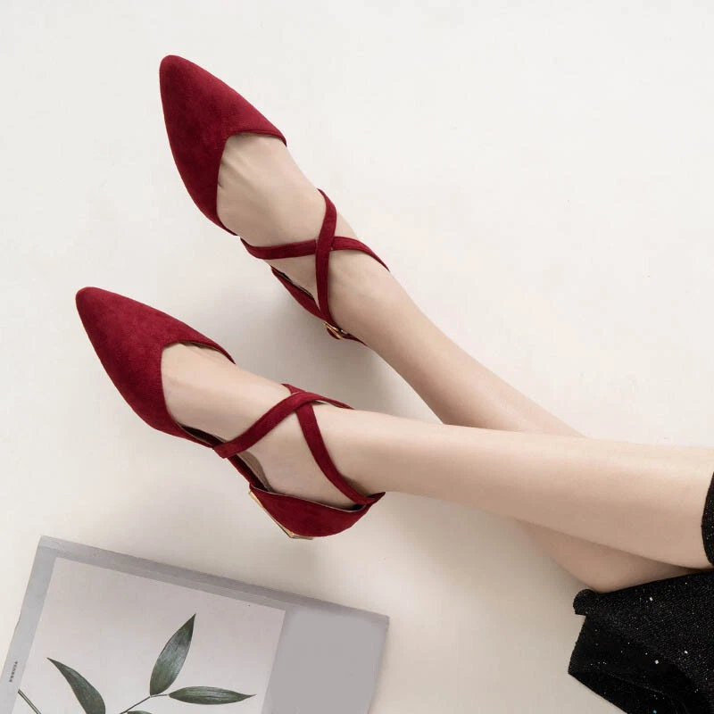 Zapatos cómodos de gamuza con hebilla en punta Mary Jane zapatos de salón de trabajo cómodos para mujer Foto 2 de 4