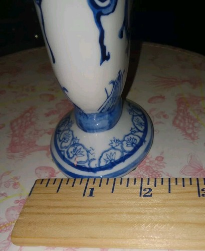 Vintage Japanese Porcelain Vase Decorated in Blue and White Unique Slim Shape - Picture 8 of 8