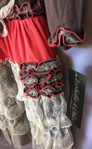Isobella And Chloe Girls Taupe Ivory and Coral Ruffle Tiered Dress Size 14-New - Picture 7 of 11
