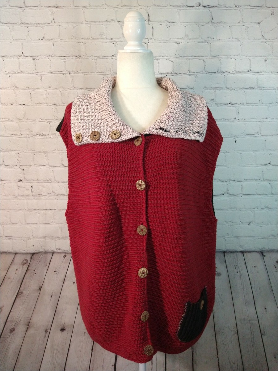 GUC women's MARGARET WINTERS knit sleeveless button front collar sweater  sz XL