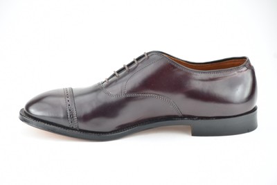 Alden 15150 Perforated Straight Tip Bal is built on the Hampton last. The model has a Horween Color 8 Shell Cordovan leather upper with a single leather outsole.