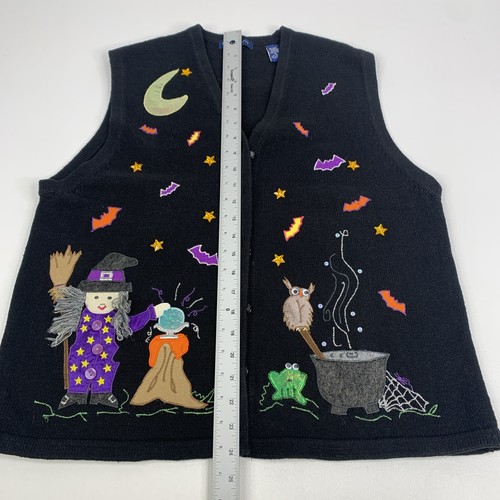 Vintage Karen Scott Vest Novelty Halloween Sweater Witch Cat Spider Embellish XL - Picture 11 of 13