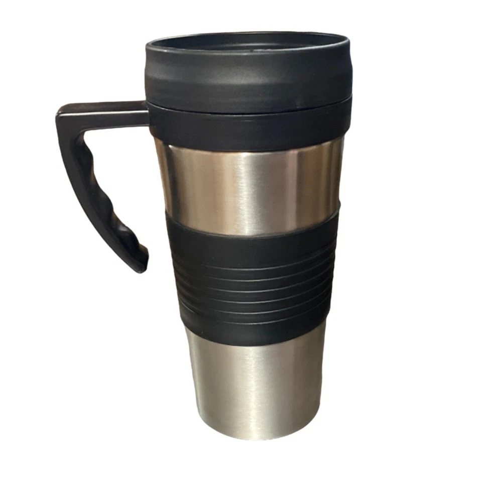 Taza de viaje aislada Copco tapa superior con tornillo acero inoxidable plata negro Foto 4 de 4
