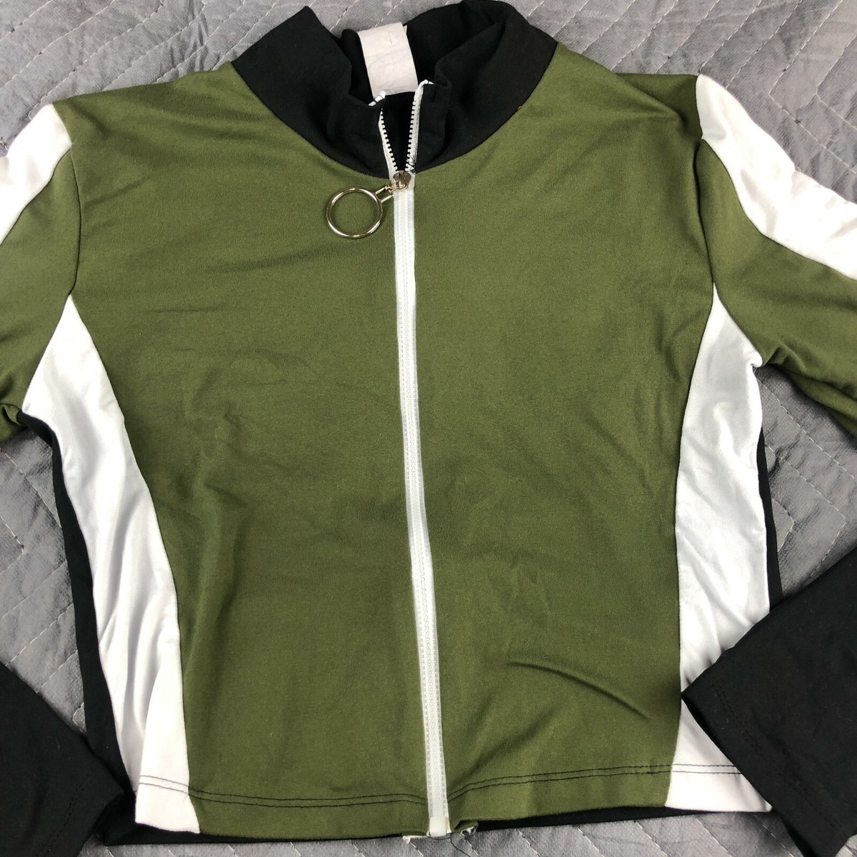 SJL Apparel Jacket Womens Medium Track Jacket Olive Green Black