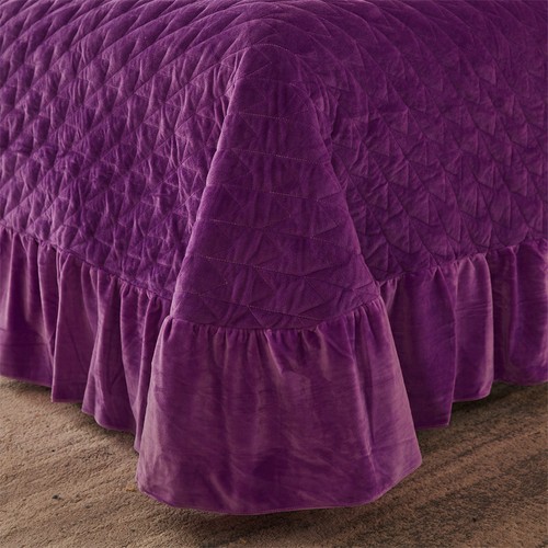 Plaid Quilted Velvet Bedspread with Ruffles Queen Size Coverlets Thick Soft 3PC - Picture 36 of 70