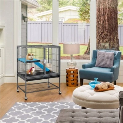 TOPEAKMART 2-Tiers Rats Cage Rolling Metal Adult Ferrets/ Chinchillas House Black