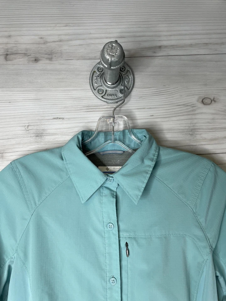 Columbia Shirt Womens XS Teal Omni-Shade Sun Protection Hiking Button Front - Image 2 of 4