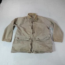 Vintage Chore Jacket Mens XL Tan Workwear Duck Canvas Barn Corduroy Collar