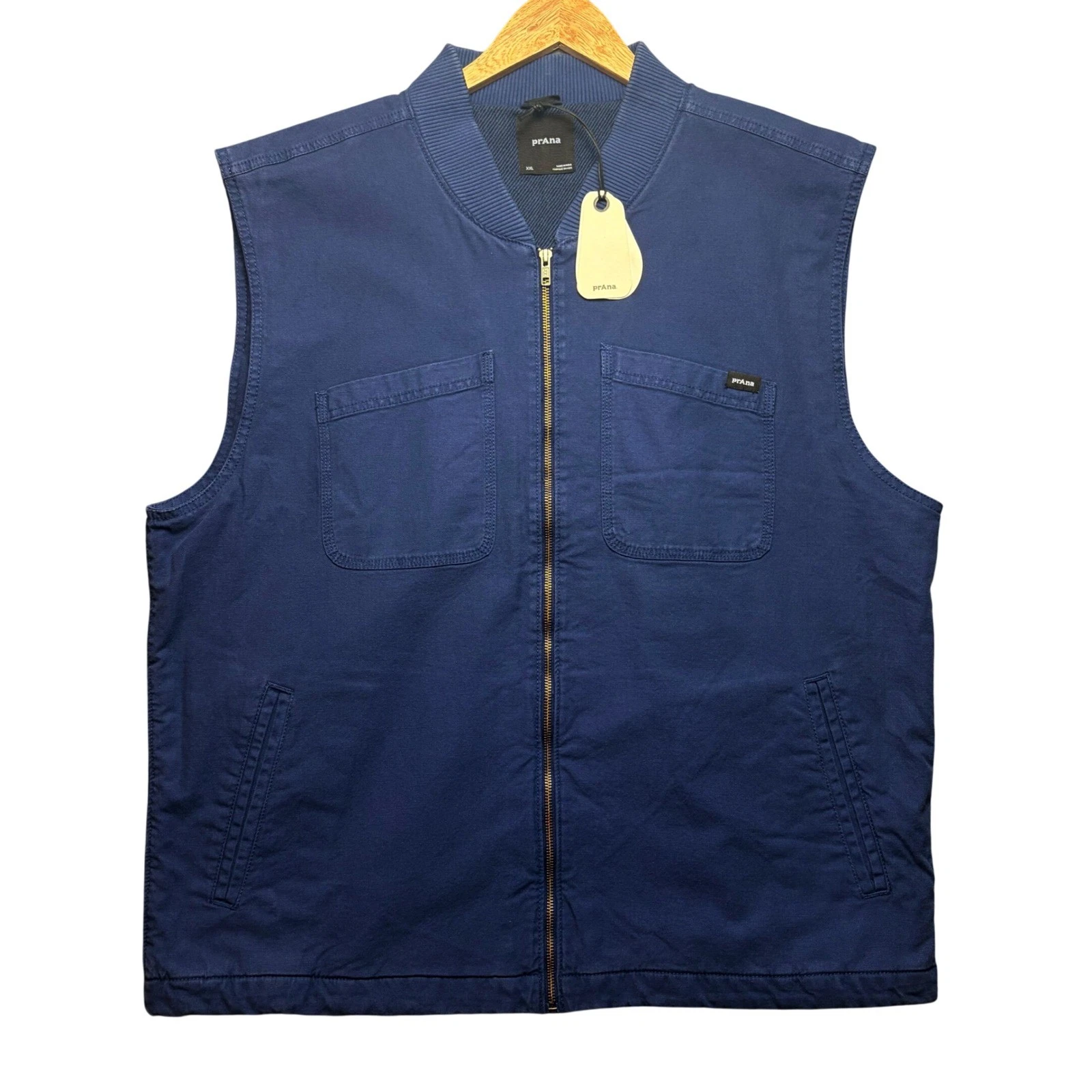 Prana Mens XXL Rock Ridge Vest Blue Standard Fit Full Zip Multi Pocket Cotton - product detail image 1