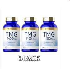 TMG Supplement 1400mg | 200 Caplets | Trimethylglycine | Non-GMO Carlyle 3 PACK