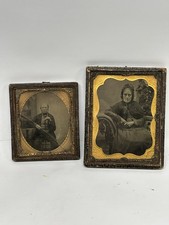 Two Antique Victorian Cased Photographs Daguerreotype / Ambrotype Portraits
