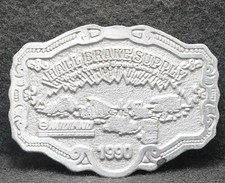 WL11135 VINTAGE 1990  HALL BRAKE SUPPLY  ADVERTISEMNT MENS PEWTER BELT BUCKLE